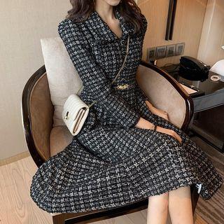 Long-sleeve Tweed A-line Shirtdress
