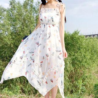 Printed Strappy Midi A-line Dress