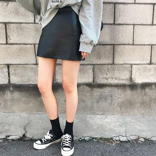 A-line Faux-leather Mini Skirt
