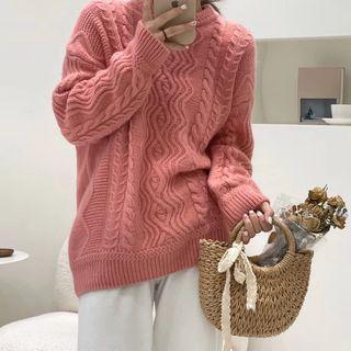 Round-neck Wavy Flower Pattern Knit Sweater