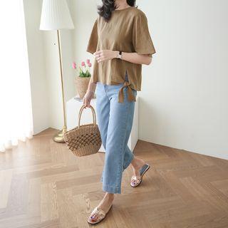 Tie-detail Button-back Linen Blend Blouse