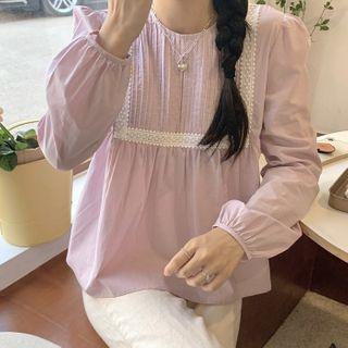 Lace Trim Blouse Light Purple - One Size