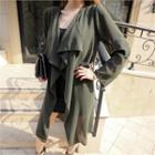 Open-front Long Chiffon Coat With Sash