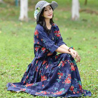 Ethnic Print Cotton Linen Top + Skirt Set