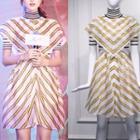Mock Neck Cape Stripe A-line Dress