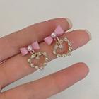Bow Heart Rhinestone Alloy Dangle Earring 1 Pair - Pink - One Size