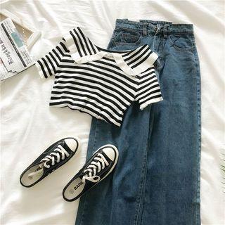 Peter-pan Collar Short Sleeve Knit Top