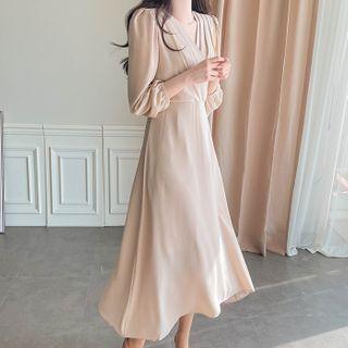 Flared Pleated Long Wrap Dress