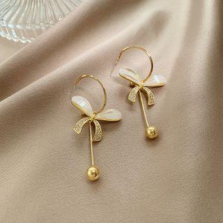 Alloy Bow Dangle Earring 1 Pair - 925 Silver Needle - One Size