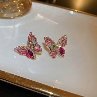 Butterfly Rhinestone Alloy Earring 1 Pair - Pink & Blue - One Size