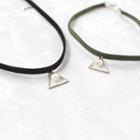 Faux Pearl Triangle Pendant Faux Suede Choker Black - One Size