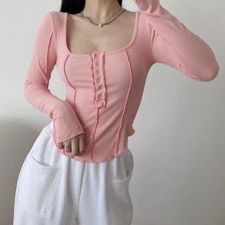 Long-sleeve Scoop Hem Top