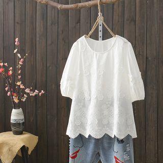 Pocket Rabbit Embroidered T-shirt White - One Size