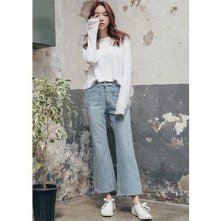 Dual-pocket Washed Boot-cut Jeans