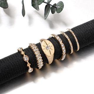 Set Of 6: Rhinestone Ring (assorted Designs) 6834 - Set Of 6 - Gold - One Size