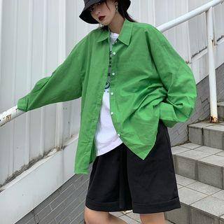 Long-sleeve Oversized Shirt Green - One Size