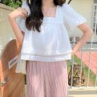 Puff-sleeve Square-neck Blouse / Wide-leg Pants