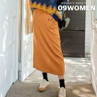 Drawstring-waist Maxi Rib-knit Skirt
