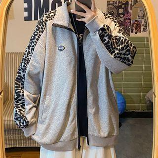 Leopard Print Trim Zip Jacket
