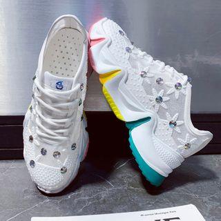 Mesh Panel Rhinestone Platform Sneakers