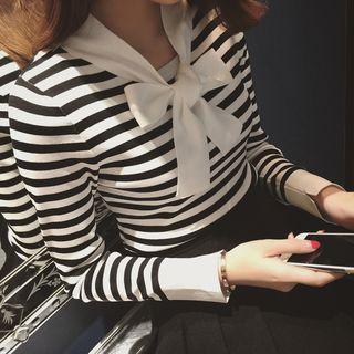 Bow Neck Striped Pullover