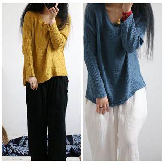 Crinkled Long-sleeve T-shirt