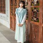 Hanfu Set: Long-sleeve Top + Maxi Skirt + Elbow-sleeve Light Jacket