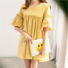 Elbow-sleeve Frill-detail Dress