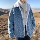 Paisley Print Fleece-lined Denim Jacket