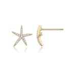 925 Sterling Silver Plated Gold Simple Starfish Cubic Zircon Stud Earrings Golden - One Size