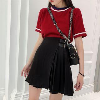 Short-sleeve Knit T-shirt Top - One Size