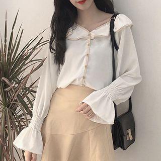 Puff-sleeve Ruffle Chiffon Blouse