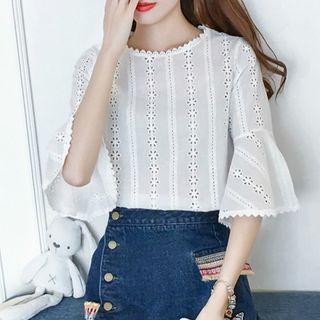 Bell-sleeve Eyelet Lace Top
