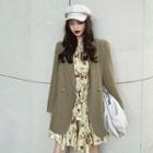 Double-breasted Blazer / Long-sleeve Animal Print A-line Dress