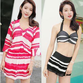Set Of 3: Patterned Cover-up + Tankini Top + Swim Shorts