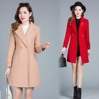 Notch Lapel Snap-button A-line Coat