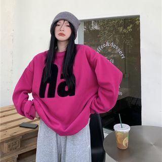 Round-neck Lettering Loose-fit Puff-sleeve Top