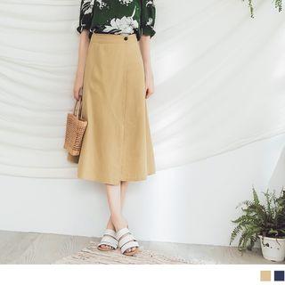 Elastic Waist Slit-side Midi Skirt