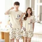 Couple Matching Loungewear Set: Short Sleeve Printed T-shirt + Patterned Shorts