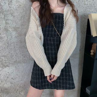 Long-sleeve Knit Cardigan / Sleeveless A-line Dress