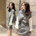 Color-block Tweed Long-sleeve Top / Tweed Mini Skirt
