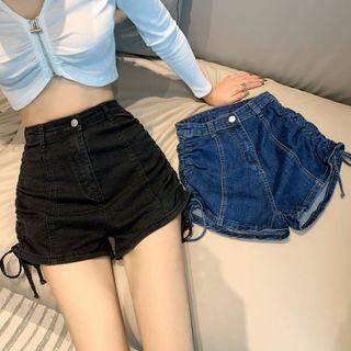 Drawstring Strap Knot A-line Denim Shorts