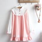 Ruffle Trim Long-sleeve Collared Dress