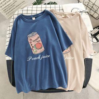 Drink Print Elbow-sleeve T-shirt