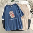 Drink Print Elbow-sleeve T-shirt