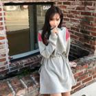 High-neck Contrast-trim Drawstring-waist Dress
