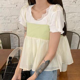 Paneled Camisole Top / Short-sleeve Lettuce Edge T-shirt