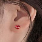 Rhinestone Heart Earring 1 Pair - With Back Stopper - Stud Earring - Heart - Silver - One Size