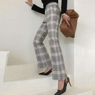 Office Look Plaid Straight-cut Pants