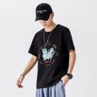 Elbow-sleeve Kirin Embroidered T-shirt